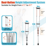Aluminum Alloy Crutches for Adults, Pair of Height Adjustable Crutch (Fits 4'7" - 6'7"), Universal & Lightweight Crutches for Kids, Includes Padded Underarm Cushions, Rubber Tips, 300 lbs Capacity