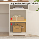 63" Farmhouse L Shaped Executive Desk with Drawers & Storage Shelf,