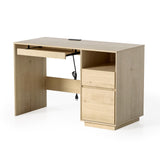 MoomJiee 47" Executive Desk with File Drawer, Farmhouse Computer Desk with Charging Station and Open Storage Compartment Wooden Home Office Desk for Writing Study Working, Light Oak