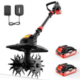 EWORK 20V Cordless Garden Tiller Rototiller with 2×2.0Ah Batteries & Fast Charger, 9" Width & 7" Depth Cultivator Tiller for Gardening, Ideal for Lawn Yard Soil Cultivation