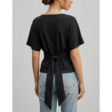 SeeLuNa Women Cinched Waist Shirts Stretchy Dolman Sleeve Boat Neck Knit Top Trendy Streetwear Outfits Basic Workout Tee Tops(Black,XS)