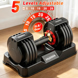 25/55lb Adjustable Dumbbell Set of 2, 5-in-1/10-in-1 Free Weights with Anti-Slip Texture Handle for Exercise, Fitness Equipment Set for Home Gym Strength Training, Suits Both Men and Women(Red 25LBS Pair)