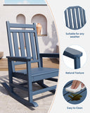 GarveeLife Poly Lumber Rocking Chair Outdoor Set of 4 with 2 Side Table - HDPE High Back Porch Rocker Chairs for Adults - All Weather Resistant Furniture for Patio - Navy Blue