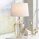 Possini Euro Design Ania Modern Table Lamp with Dimmer and USB Charging Port 31" Tall Clear Champagne Glass Off-White Tapered Drum Shade for Living Room Bedroom House Bedside Nightstand Office