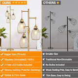 Dimmable Floor Lamp, Industrial Floor Lamps for Living Room, Gold Tree Lamp Standing Lamp Tall Lamps with 3 Elegant Teardrop Cage Head & 800 Lumens LED Bulbs for Living room Bedroom Office Dining Room