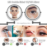 Rocollos Rechargeable Wall Mounted Lighted Makeup Mirror, 8 Inch Double-Sided LED Vanity Mirror 1X/10X Magnification,3 Color Lights Touch Screen Dimmable 360°Swivel 13 Inch Extendable