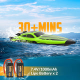 volantexrc Brushless RC Boats for Adults, 30+MPH Fast Remote Control Boat with 2 Rechargeable Batteries for Lakes, 30+ Mins Full Proportional Boats High Speed RC Boat for Adults (79705 Green)