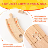 WudBudz Wooden Train Tracks 60 Piece Set, Track Expansion Accessories for Toddlers 3-5 - 100% Compatible with All Major Brands Including Thomas & Brio Wooden Railway System