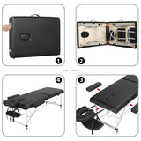 Massage Tables Portable Massage Bed Aluminium Height Adjustable Facial Salon Tattoo Bed with Non-Woven Bag, 28 inch Width Black Yaheetech