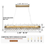 MELKZENPD 60-Inch Gold Modern Crystal Chandelier, 24 Lights, Large Rectangle 2-Tier K9 Crystal Raindrop Pendant Light Fixture for Dining Room, Living Room, Kitchen Island, Bedroom