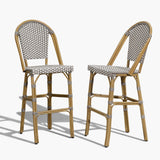 PURPLE LEAF Bar Stools French Bistro Rattan 30" Set of 2 Kitchen, Grey