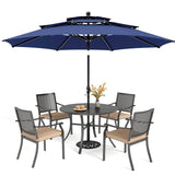 PHI VILLA 5pc Outdoor Table Set w/Umbrella, Round Metal Table & Chairs