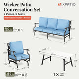 MIXPATIO 4-Piece Wrought Iron Patio Conversation Set, Rocking Chairs, Blue