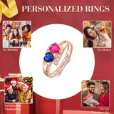 Oseew Customized 10k yellow gold 2 Birthstones Ring for Women Mother and Daughter Rings with 2 Birthstones 10K yellow gold Personailzed 2 Birthstones Rings Mom Jewelry