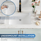 Undermount Bathroom Sink Rectangle, Hugsleek Interior Bowl Size 18 x 13 inch White Porcelain Ceramic Vessel Sink Under Counter Exterior Size 20x15in Rectangular Bath Sink Basin Lavatory Fireclay