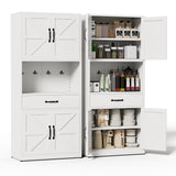 FLIXELIO 72" Tall Steel Kitchen Pantry Cabinet with Large Countertop and Adjustable Shelves, Metal Farmhouse Storage Cabinets with Microwave Stand, Kitchen Hutch Cabinet for Dining Room