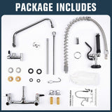 BZIMAK Commercial Faucet with Sprayer, 36 Inch Height Commercial Sink Faucet Wall Mount with 8" Adjustable Center and 12" Add-on Swing Spout & Pull Down Pre Rinse Sprayer