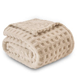 NEWCOSPLAY Super Soft Throw Blanket Linen Premium Silky Flannel Fleece 3D Waffle Checkered Lightweight Bed Blanket All Season Use (Linen, Throw(50"x70"))