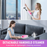 Steam Mop, Detachable Handheld Steam Cleaner with 10-in-1 Multipurpose Accessories, Two-sided Mop, Double Cleaning Area, Multi Surfaces Steamer for Wood Floor, Tile, Window, Clothes, Furniture & Grout