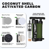 Ginkin Portable Water Filter Pump, 0.01 Micron Manual Survival Water Purifier for Camping Hiking Backpacking Emergency, Fast Flow Removes Harmful Substances & Sediment (k8188 Green)