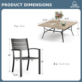 MFSTUDIO 9 Pcs Outdoor Dining Set, 57.5" Square Brown Table