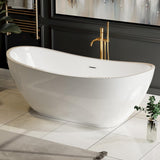 Empava 69 Inch Freestanding Bathtub, Acrylic Soaking Tub with 15" Internal Water Depth & Non-Slip Bottom, Modern Oval White Tub for One Adult, 58 Gallon Capacity, cUPC Certified