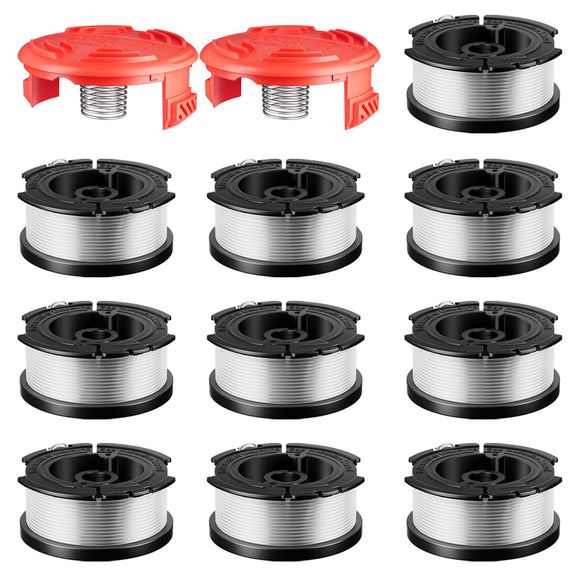 12 Pcs AF-100 Weed Eater Spool Compatible with Black and Decker String Trimmer, 0.065’’ AFS Automatic Feed Replacement Spool, 10 Pcs Trimmer Spool(300ft Total), 2 Pcs RC-100-P Trimmer Cap and 2 Spring