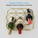 Buruis 6-Bottle Wine Rack, Modern Metal Countertop Wine Holder Stand for Kitchen, Pantry & Cabinet Storage, No Assembly Required, Gold