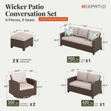 MIXPATIO OutdoorPatio Furniture Set, 6 Pcs Wicker Patio Conversation Set, 2 x Swivel Chairs, 1 x 3 Seater Sofa, 1 x 2-Seat Lover Sofa and 2 x Ottomans with 4" Thick Cushion, Beige
