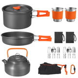 17PCS Camping Cooking Set, Non-Stick Lightweight Camping Pots and Pans Set with Kettle, Stainless Steel Cups FUNYKICH