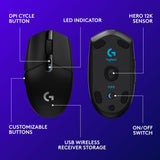 Logitech G305 Lightspeed Wireless Gaming Mouse, Hero Sensor, 12,000 DPI, Lightweight, 6 Programmable Buttons