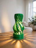 MAKER 3D Twist Spiral Table Lamp in Grass Green - Handmade 3D Printed Shadow Projection Night Light, Dimmable USB LED Bedside Accent Lamp for Bedroom, Nursery and Office Desk Decor