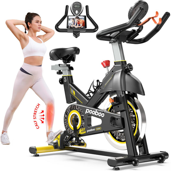 pooboo Magnetic Resistance Cycling Bike, Belt Drive Indoor Exercise Bike Stationary LCD Monitor with Ipad Mount ＆Comfortable Seat Cushion for Home Cardio Workout, Training Upgraded Version pooboo