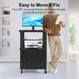 Mjgolui Mobile AV Cart with Storage Cabinet and Keyboard Tray Black