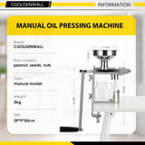 CGOLDENWALL Manual Oil Press Machine Household Seed Oil Press Extractor Peanut Nuts Oil Expeller for Physical Press and Continuous Expelling CGOLDENWALL