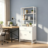 White 2-Drawer File Cabinet with Bookshelf, Filing Cabinet with Open Storage, Office Storage Unit for Home Office, Legal, A4 Size, Wood File Cabinets for Home Office, Printer Stand with Storage Shelf
