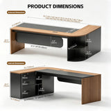 Executive L-Shaped Office Desk with Storage Shelves, Modern Executive Desk with Curved Edge