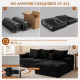 96.8" Boneless Couch Cloud Modular Sectional Sofa with L Shaped Chaise, Modern Corduroy Upholstered Deep Seat Couches Lounge with 5 Pillows for Living Room Bedroom(Black, Stripe, Right Facing Chaise)