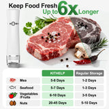 KITHELP Vacuum Sealer for Food, 3-in-1 Food Saver Vacuum Sealer Machine + 16 Reusable Vacuum Bags, Compact Handheld Vacuum sealer with 10 Mason Jar Lids and Wine Stopper for Mason Jar, Wine Bottle
