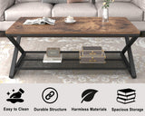 LVB Rustic Coffee Table with Storage, Industrial Wood Metal 2 Tier Center Living Room Table with Mesh Shelf, Farmhouse Wooden Low Rectangle Cocktail Tea Table for Office Bedroom, 47 inch, Rustic Brown