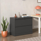 2 Drawer Lateral File Cabinet with Lock, Black Metal Filing Cabinet for Home Office, Lockable Steel File Cabinet for Legal/Letter/A4/F4 Size, Heavy Duty 220 lbs Capacity, Quiet Ball Bearing Slides