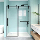 LOHCEH Shower Door,50-54" W x 76" H Sliding Frameless Shower Door,Adjustable Width,5/16"(8mm) SGCC Tempered Glass,Stainless Steel Hardware,Black