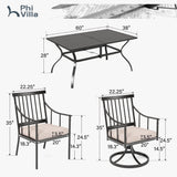 PHI VILLA 7 Piece, Outdoor Dining Set, 60"x38" Table, 1.57" Umbrella Hole
