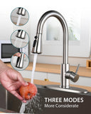 Hiqufet Kitchen Sink Faucet with Pull Down Sprayer with Deck Plate, Brushed Nickel High ArcFaucet, Stainless Steel Modern RV Bar Sink Faucets for Pot Filler, Farmhouse Camper Bar Laundry Room