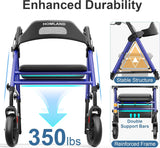 HOMLAND Foldable Rollator Walker with Seat for Seniors, 16" Enlarged Seat
