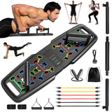 KUYOU Portable Home Gym Workout Equipment, Push Up Board, Pilates Bar & Fitness Accessories with Resistance Bands for Upper Body Strength Training Full Body Workout at Home KUYOU