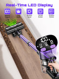 Cordless Vacuum Cleaner, 10 in 1 Stick Vacuum with Powerful Suction, Hose, Green LED Light, Anti-Tangle Brush, Lightweight Rechargeable Vacuum Cleaner for Home, Hardwood Floors,Pet Hair (Purple)