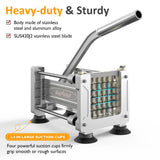 Sunvivi French Fry Cutter Stainless Steel Potato Slicer : with 2 Replaceable blades (1/2 & 3/8 Inch), Professional Fries Cutter for Potatoes, Carrots, Cucumber, Onion, Yam