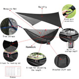 YCD Oversized rain Rope tarp and Camping Hammock with Mosquito net, Portable Single Double Hammock with Tree Strap Hammock Set for Camping, Backpacking hikes, Outdoor Backyard（Black）