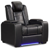 ANJ Power Recliner Home Theater Seating, Electric Recliner Chair with Adjustable Headrest,PU Leather Dual Motor Movie Reclining Chairs with Cup Holders LED Lights,USB Port,Hidden Arm Storage (Black)